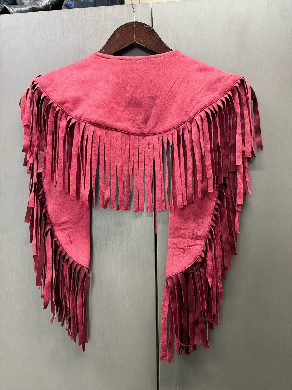 Fringe Suede Shawl Collar - Burgundy